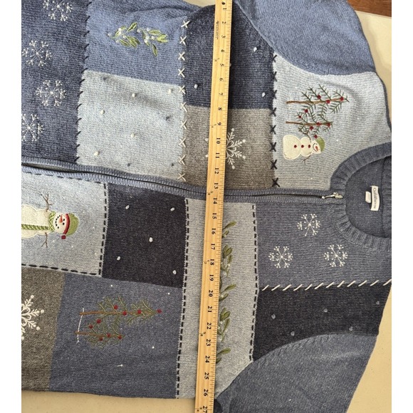 Croft & Barrow 3X Knit Zipper Sweater Cardigan Christmas Blue Snowflake Snowman - Picture 10 of 16